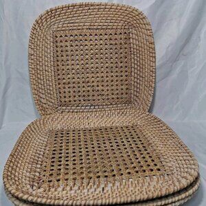 Lot of 4 Wicker Rattan Paper Plate Holder 13" Square Tray, Decor Natural Cottage
